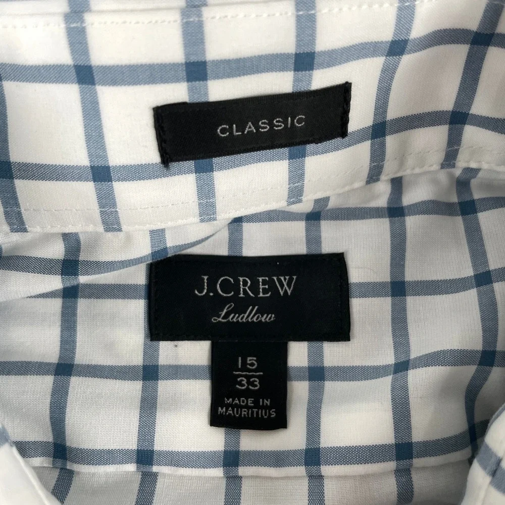 J.Crew Ludlow Men's Dress‎ Shirt S 15 33 Blue White Grid Check Classic Fit